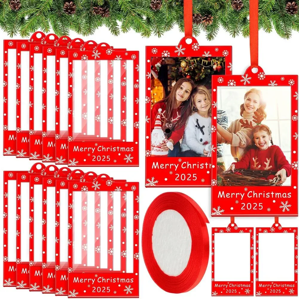 Vercraft 24 Pcs Merry Xmas Photo Frame Ornaments Acrylic 2 x 3 Picture Frame